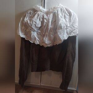Concept Brown Cotton Sweater with lace collar sz L